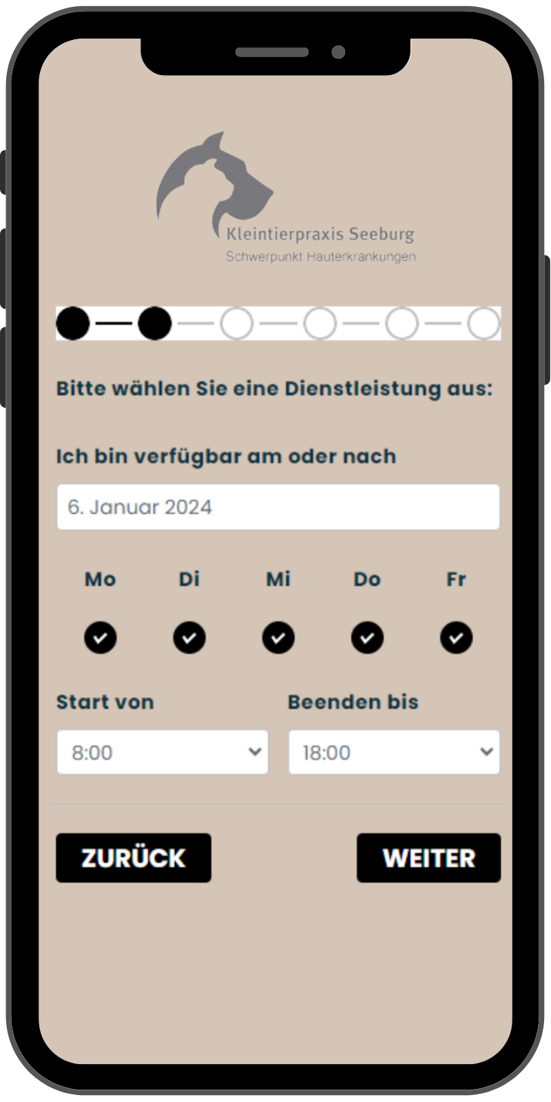 Termin zur Onlineberatung per WhatsApp auf Smartphone - Kleintierpraxis Seeburg - futtermittelallergie.online